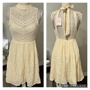 NWT Chelsea & Violet Cream Lightweight Open Back Boho Dress Sz XS